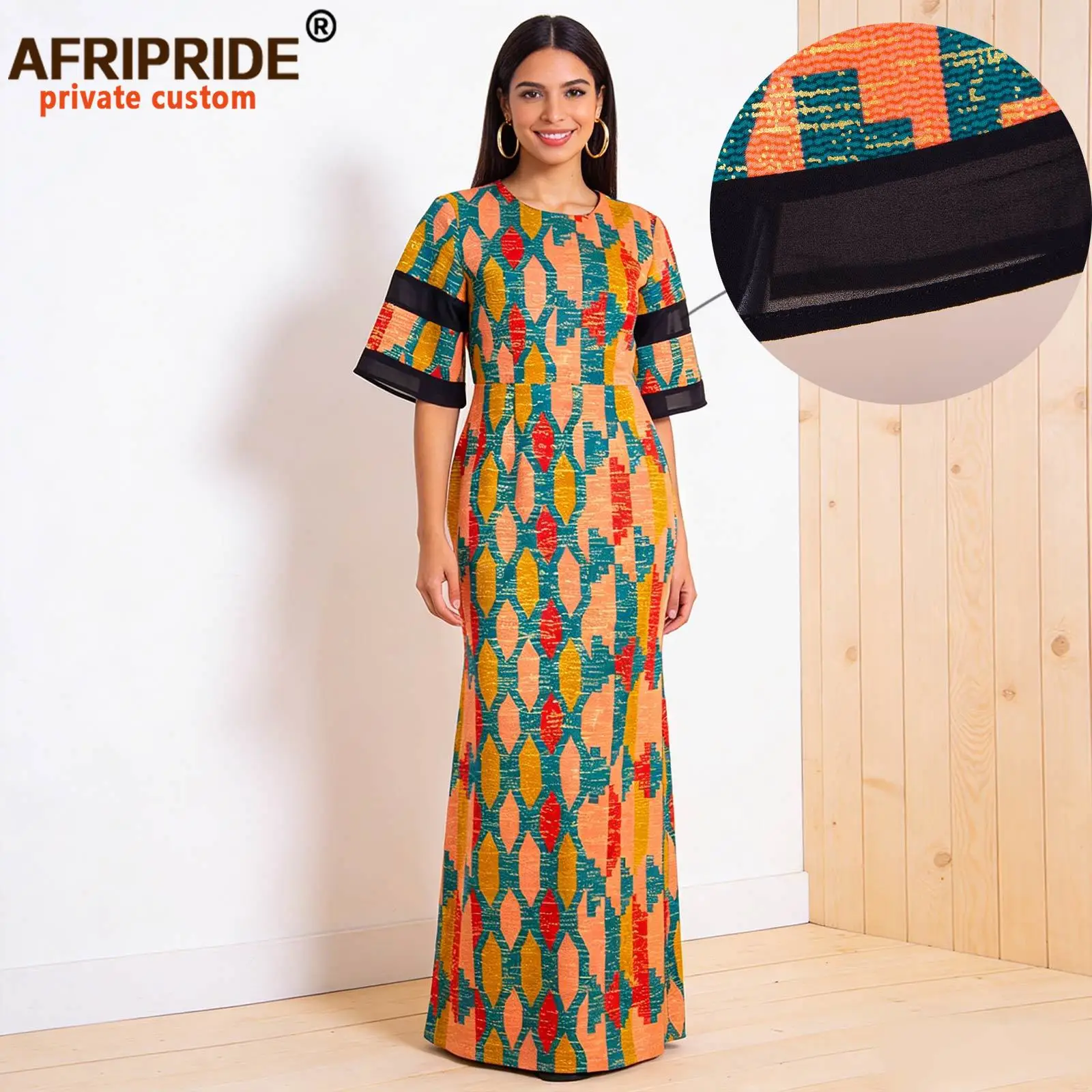 AFRIPRIDE-Robe de soirée pour femmes, imprimé africain, manches mi-longues, Dashiki, A1925049
