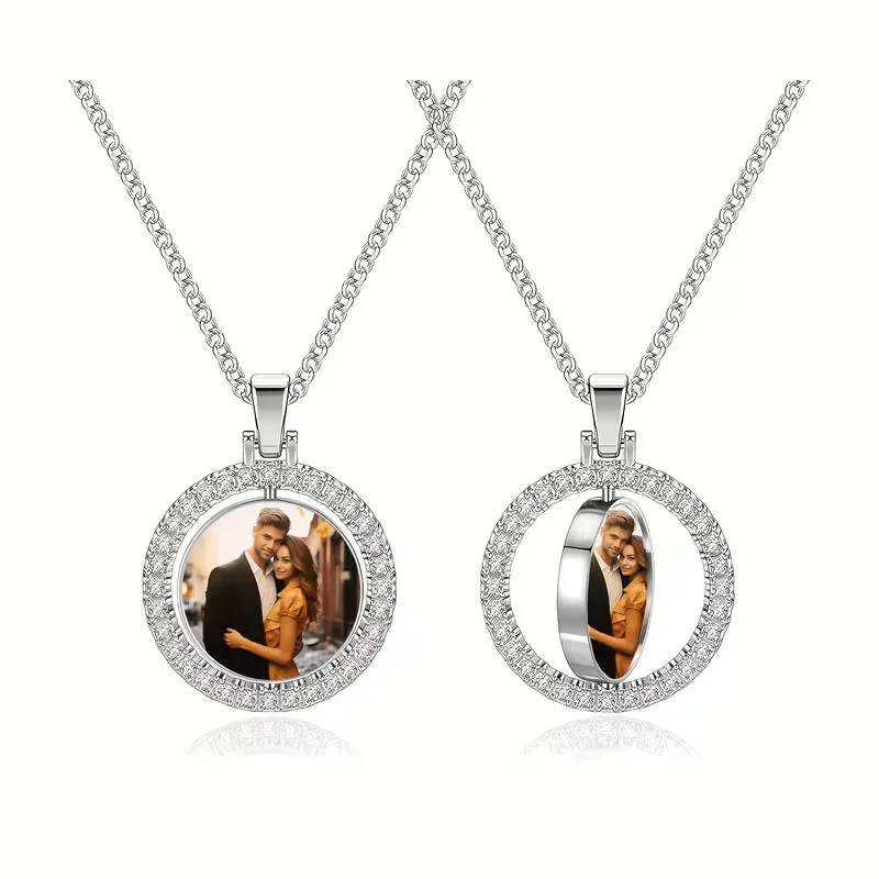 

Custom Photo Necklace - Double-sided Rotating Pendant, a personalised gift suitable for friends and family