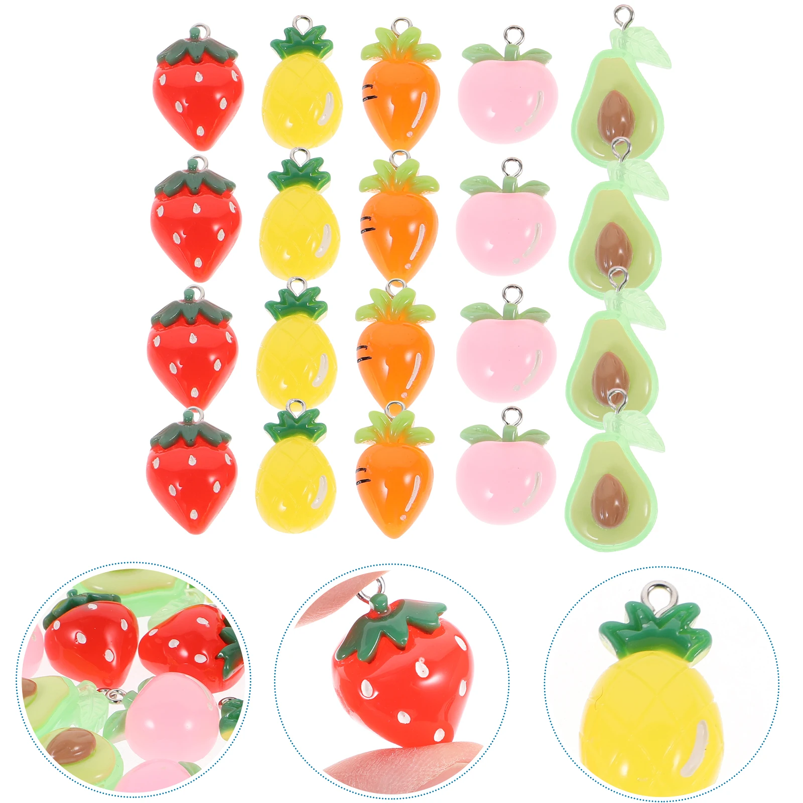 

20 Pcs Vegetables and Fruits Pendant Keychain Charms Jewelry Mermaid Sweater Necklace Resin Light Weight Pendants