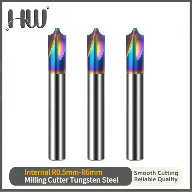 HUIWANG 4-Flute Internal R Milling Cutter Tungsten Steel Colorful Coating For Aluminum CNC Machining Center End Mill Tools HRC60