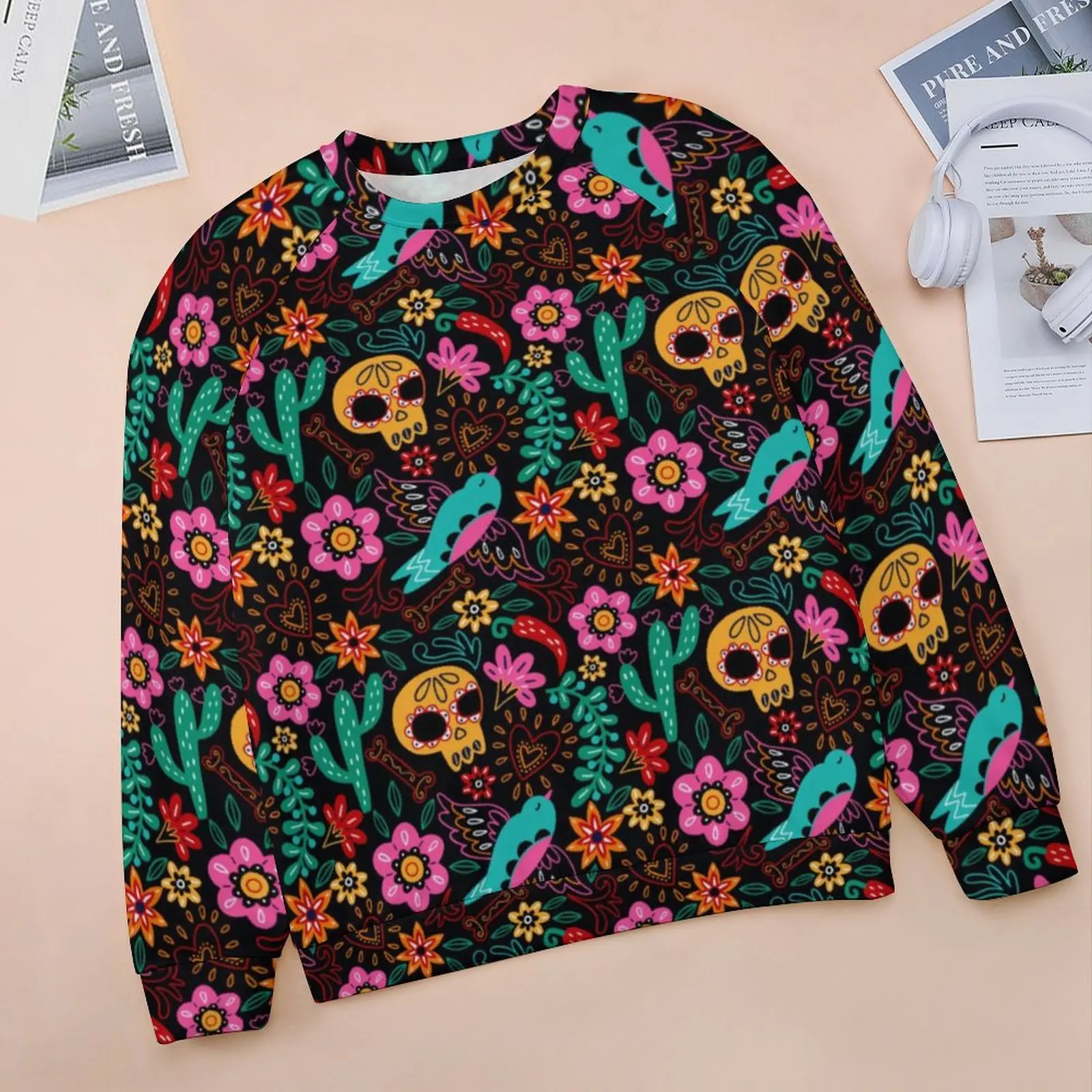 Sugar Skull Hoodies Womens Long-Sleeve Halloween Skeleton Elegant Casual Hoodie Cheap Harajuku Oversized Design Sweatshirts