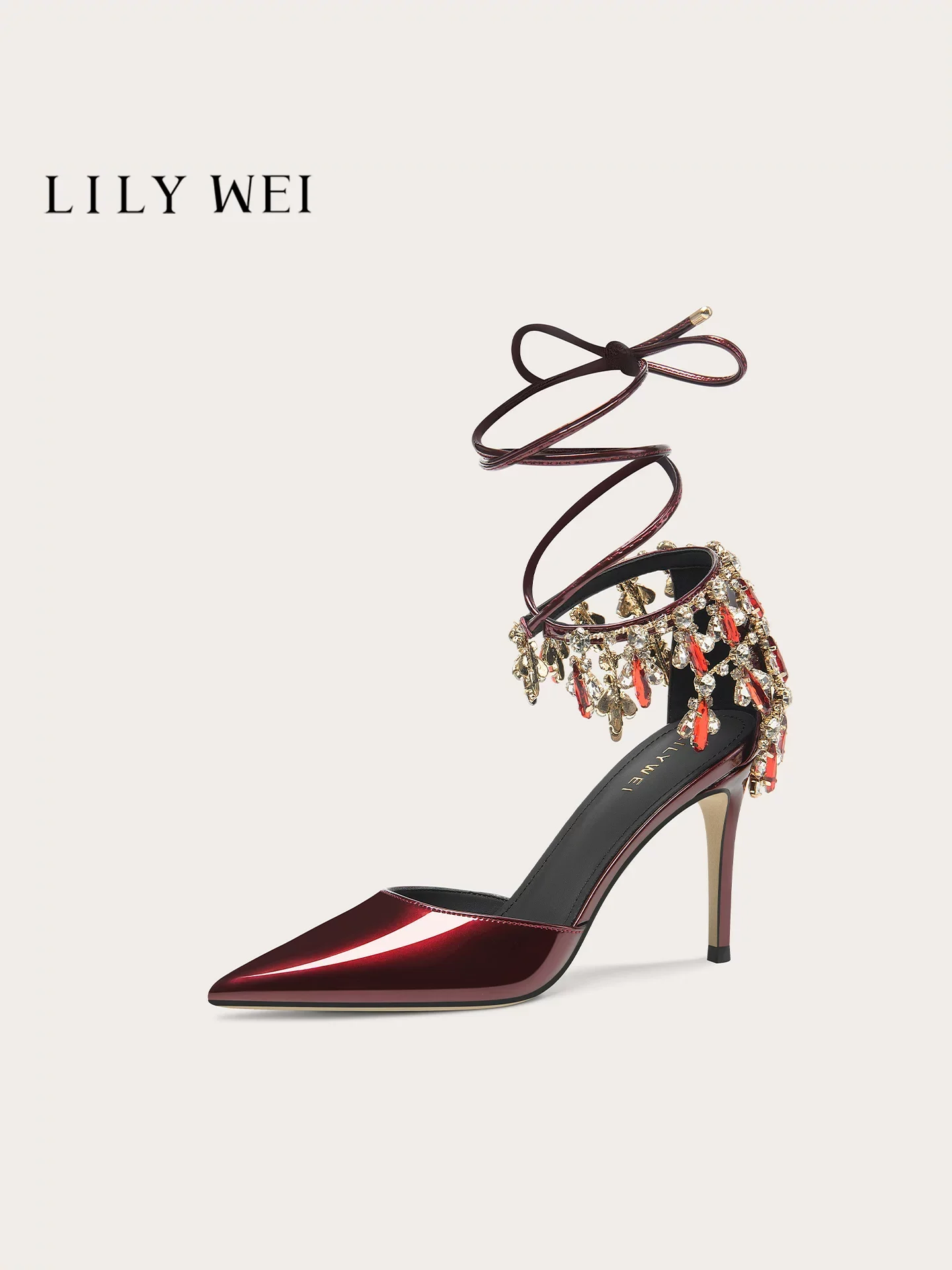 Summer New Lacquer Leather Water Diamond Tassel Strap High Heel Sandals Banquet Large Size Small Size Wide Edition Women's Shoes