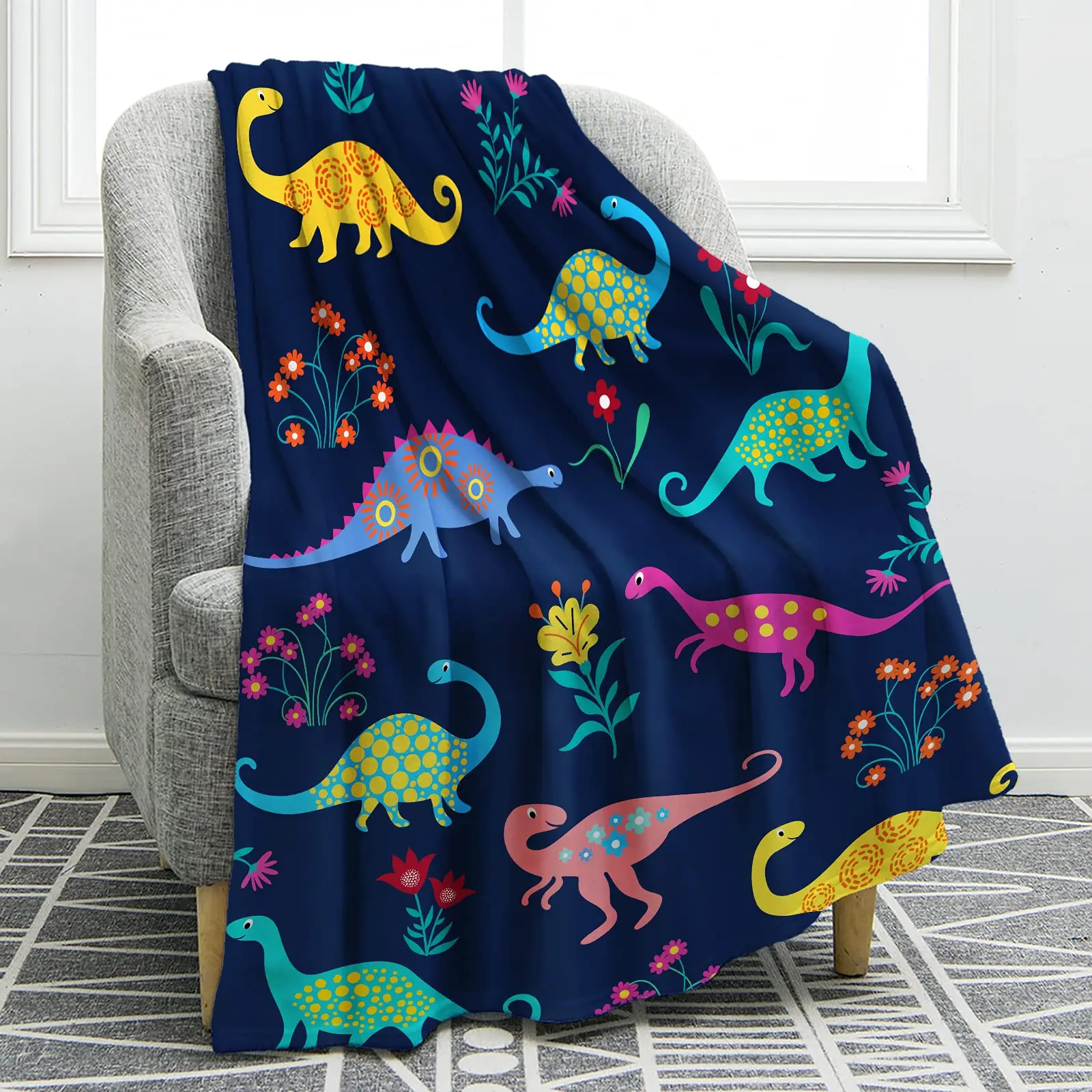 

Cartoon Dinosaur Blanket Throw Print Soft Cozy Blanket for Bed Couch Sofa Chair Kids Boys Gift