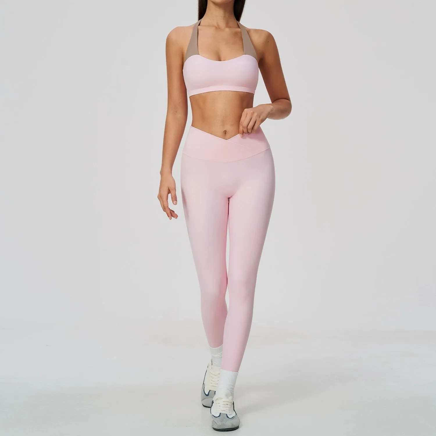 Color Blocked Yoga Set 2PCS Pilates Fitness Set Women Tracksuit Sports Bra Pants Outfit Female Running Gym Workout Push Up Suits