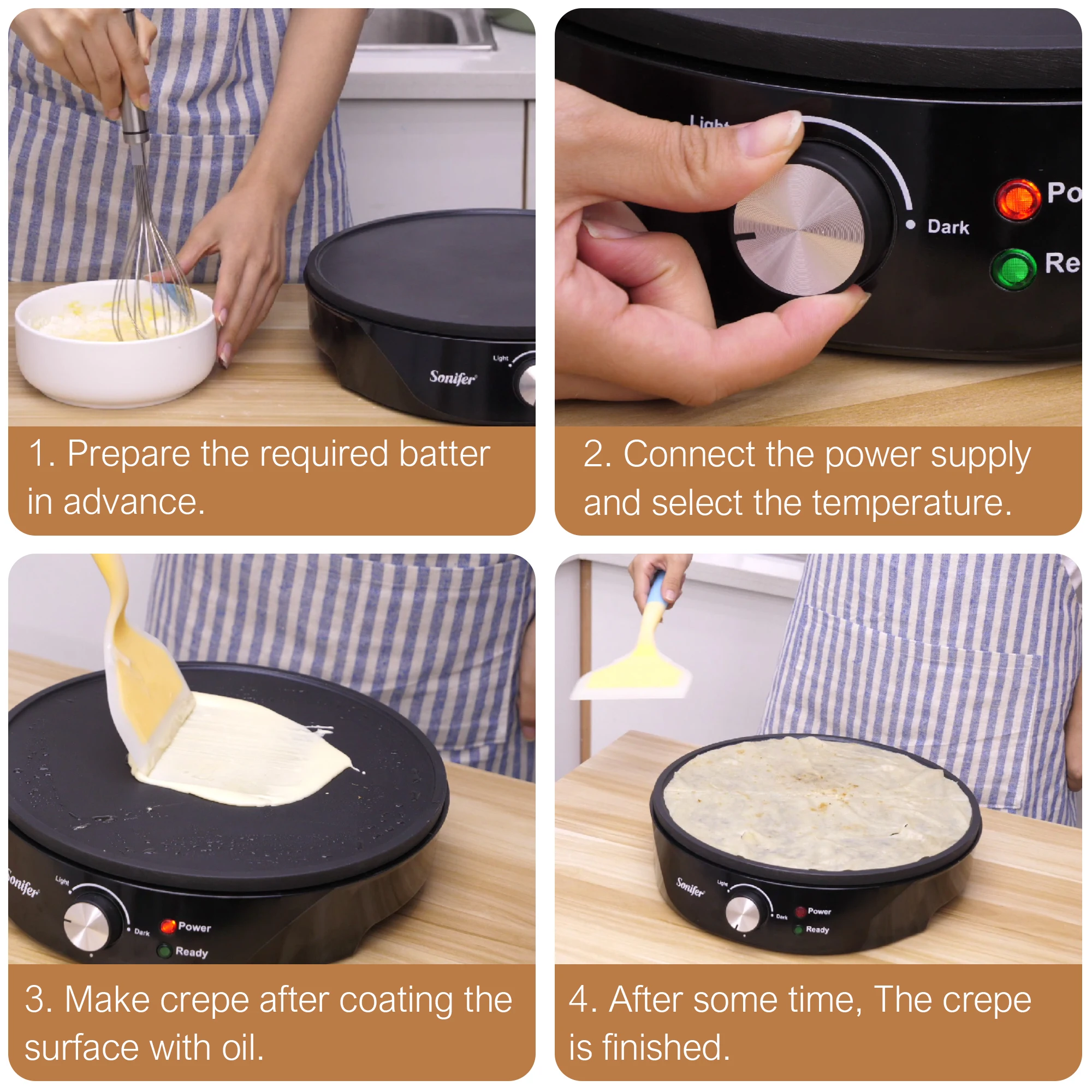 1200W Electric Pancake Crepe Maker Takoyaki Kitchen Cooking Appliances Non-stick Coating Plate Pan Variable Temperatures Sonifer