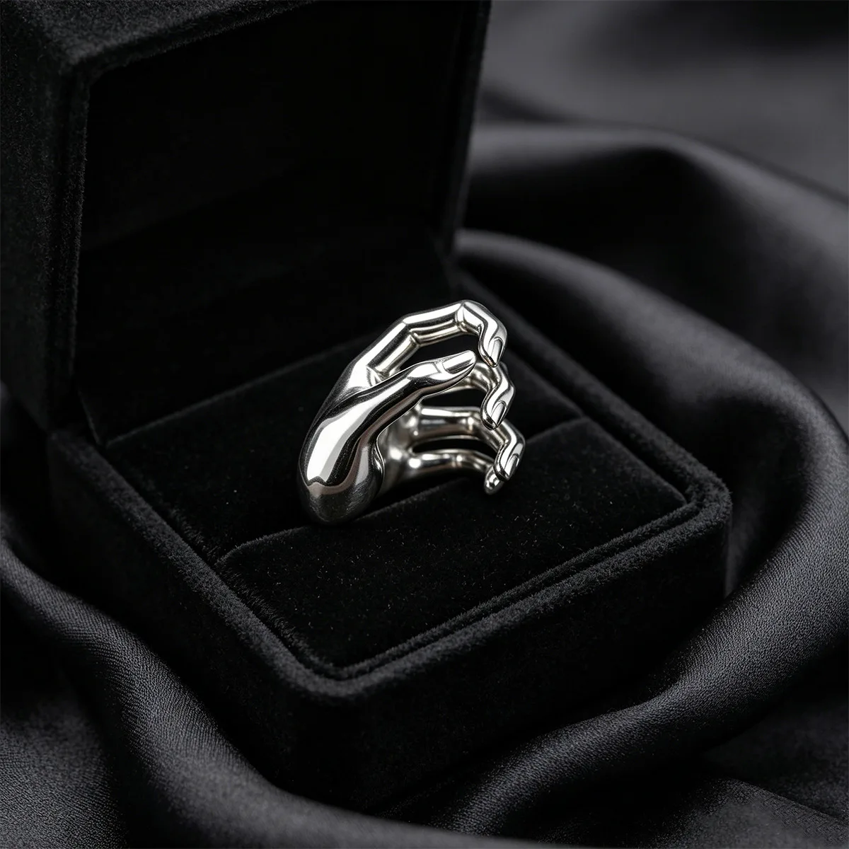 Dark Gothic Ghost Claw Open Adjustable Anillo Abstract Art Hand Shape Punk Street Personality Statement Ring For Men Women