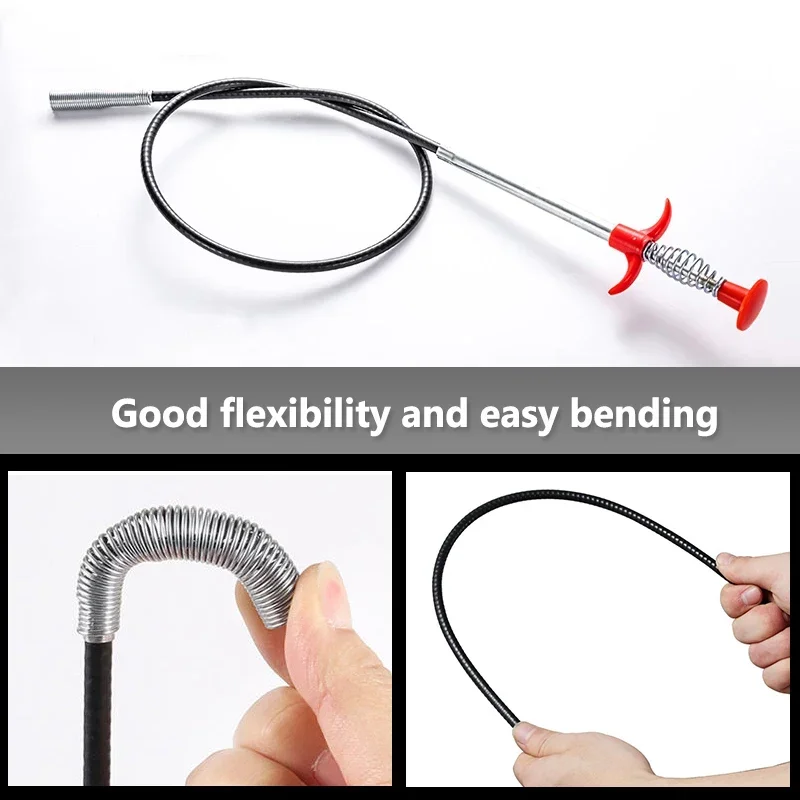 60cm Spring Pipe Dredging Tools Cleaning Household for KitchenBending Sink Tool Drain Snake Drain Cleaner Sticks Clog Remover