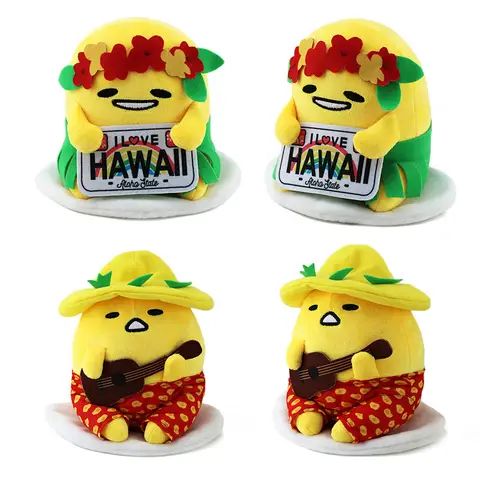 Hawaii Sanrio Gudetama Plüsch Kissen Anime Cartoon Kawaii Stofftiere Kranz Gitarre Plüsch Puppe Bett Dekoration Mädchen Geburtstags geschenk