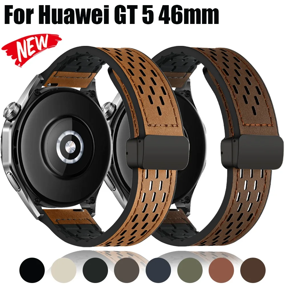 

22mm 20mm for Huawei GT5 46mm Crazy Horse Pattern Leather Magnetic Buckle Strap for Huawei GT4 3 2 46mm Huawei GT3 2 42mm band