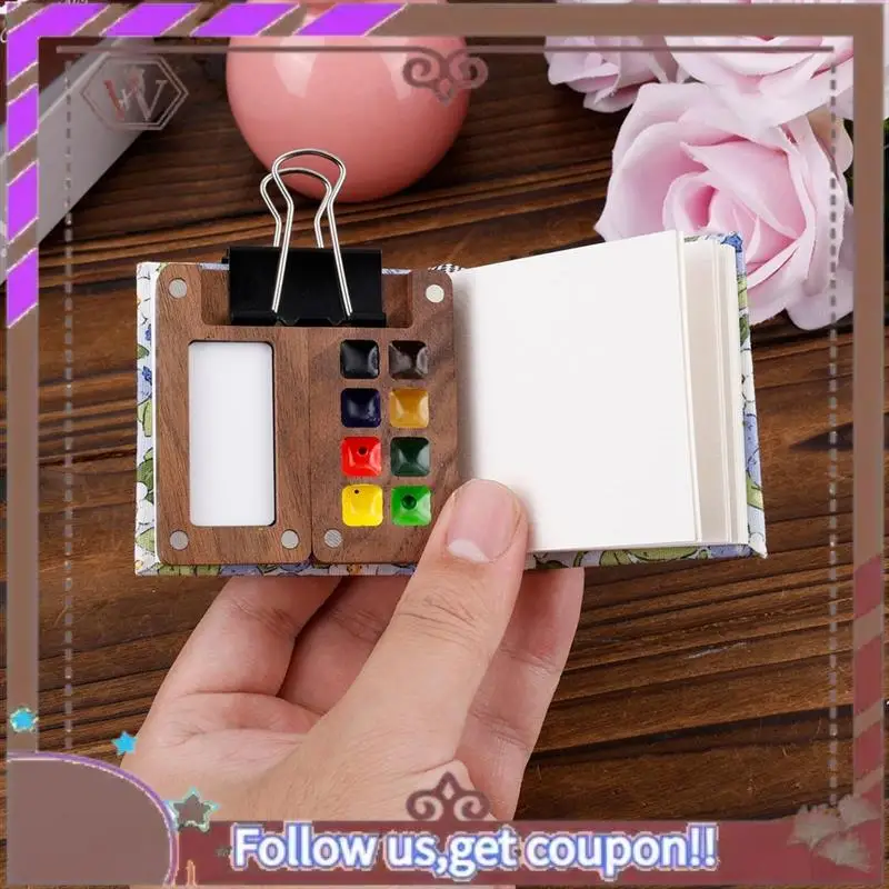 ABBG-Mini Paint Palette Set, 8-Grid Travel Paint Palette With Watercolor Notebook Painting Pen Clip For Watercolor Gouache