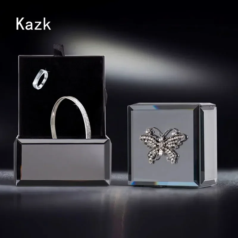 Light Luxury Butterfly Glass Jewelry Box American Style Household Jewelry Boxs Bedroom Necklaces Rings Storage Organizer Boxes