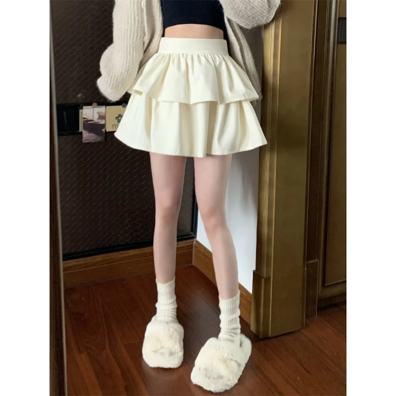 Korean Fashion Summer Mini Skirt Women Sweet Slim Elastic High Waist Pleated Skirts Preppy Style Girl Anti-Exposed A-Line Skirts