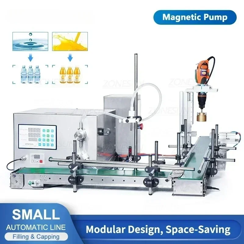 

Small Production Line Automatic Filling Capping Machine Juice Bottle Filler Cap Screw Machine With a Conveyor ZS-MPXG1