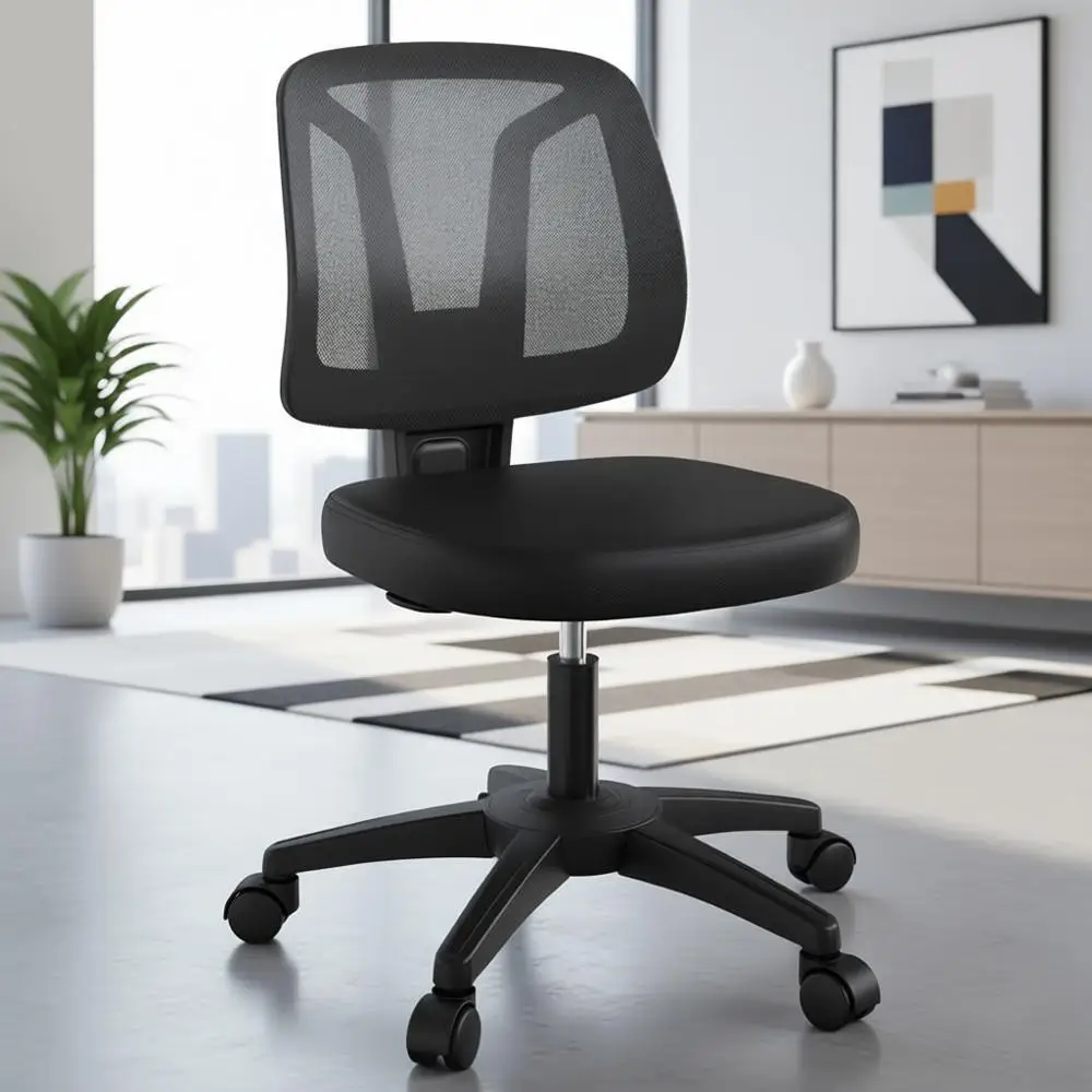 

Adjustable Height Swivel Office Chair with Wheels, Mesh Back for Small Spaces, Black
