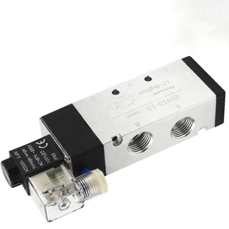 

Pneumatic Electric Solenoid Valve 5 Way 2 Position Control Air Gas Magnetic 4V410-15 DC12V 24V AC220V