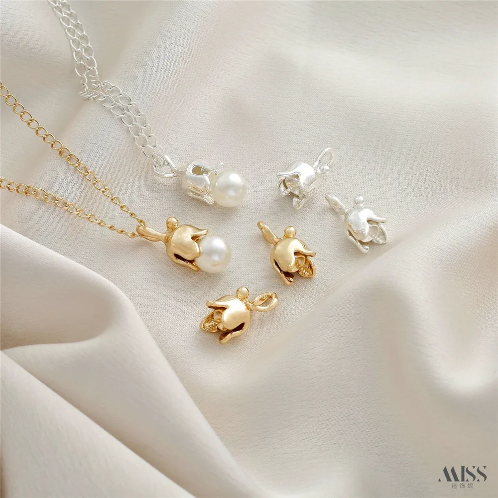 

14K Package Gold Colored Bell Orchid Half Hole Pearl Holder Pendant DIY Handmade Bracelet Necklace Flower Bud Pendant Accessorie