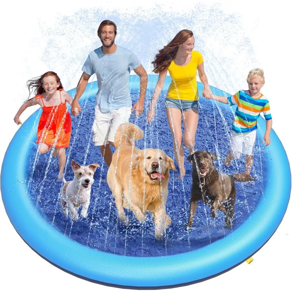 

Anti-Slip Outdoor Dog Pool with Splash Pad and Sprinkler, Thickened Mat for Summer Play