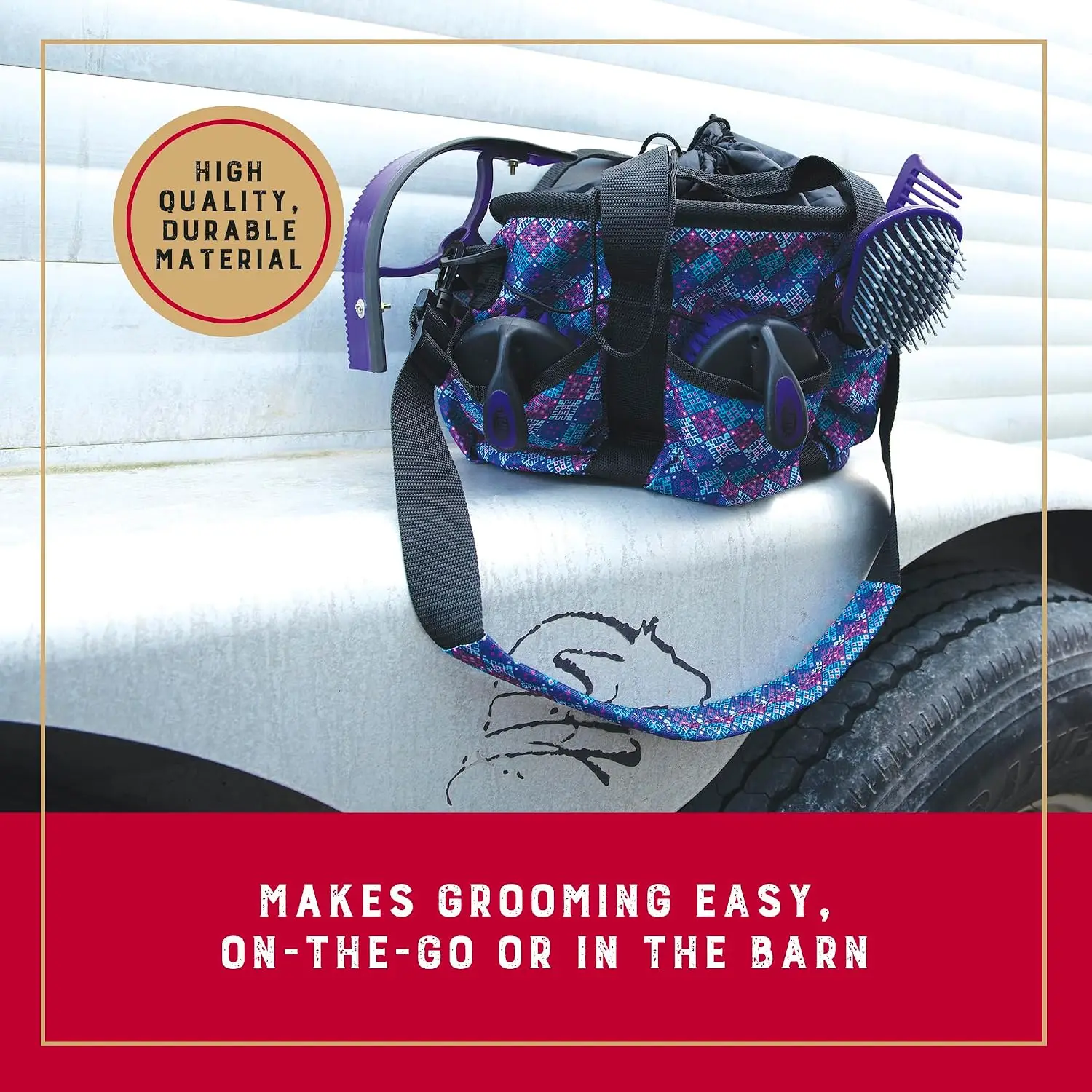 Weaver Equine Horse Grooming Kit, 7-Piece Horse Brush Set with Organizer Tote Bag, Hoof Pick, Comb, Sweat Scraper, Equine Tools