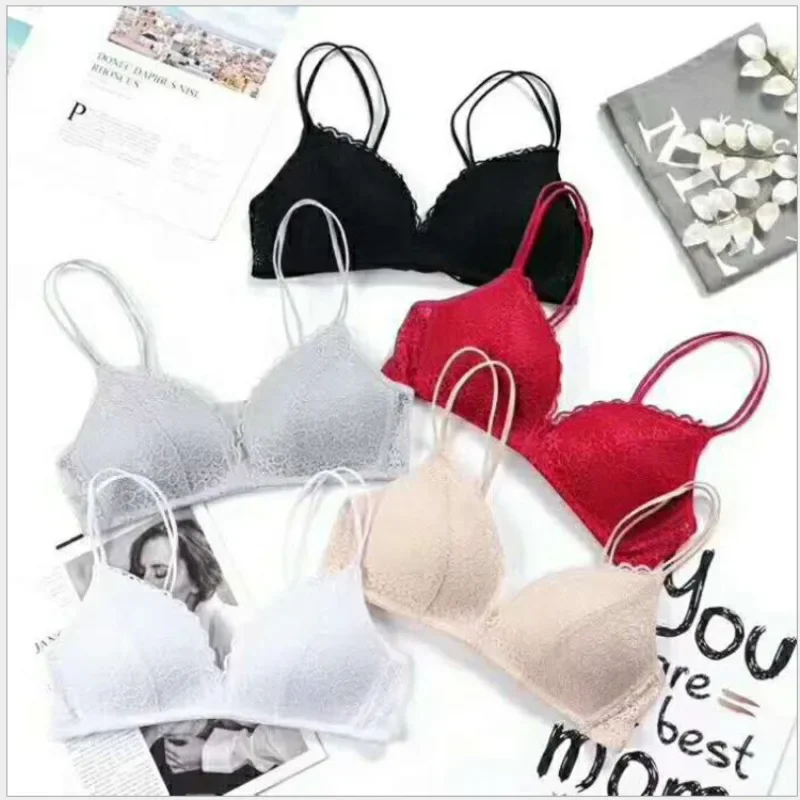 

Triangular cup hollow thin clothes gathering bra cover without underwire sexy lace thin girl underwear