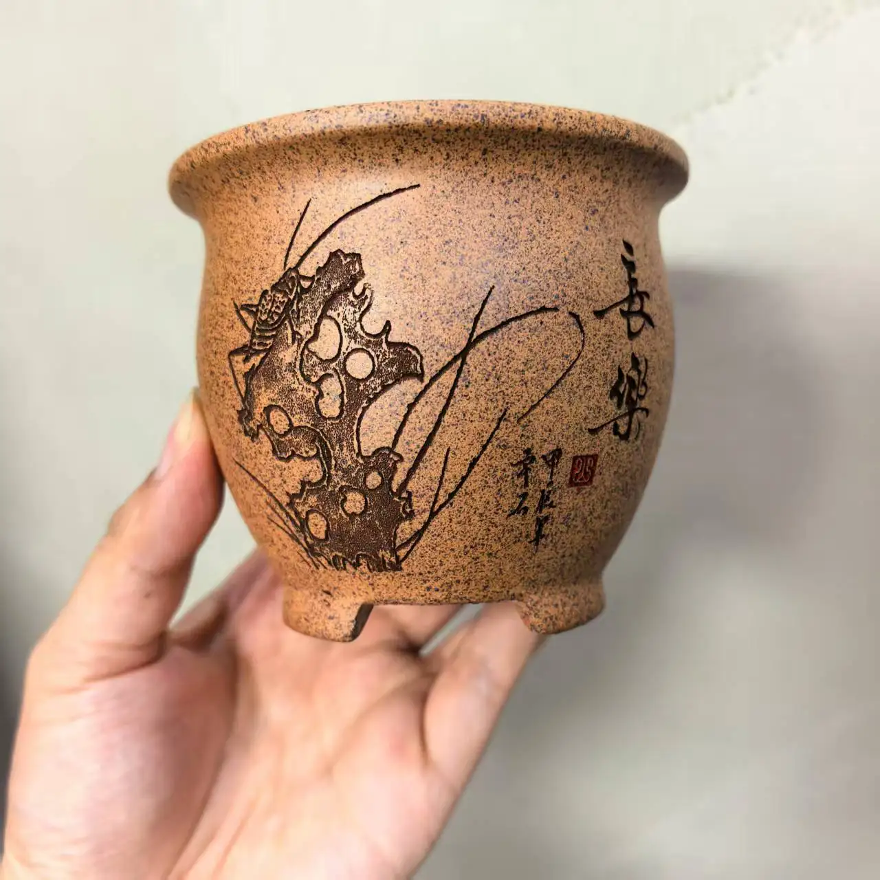 

Handmade Yixing Gold Clay Unglazed Handcraved Pot