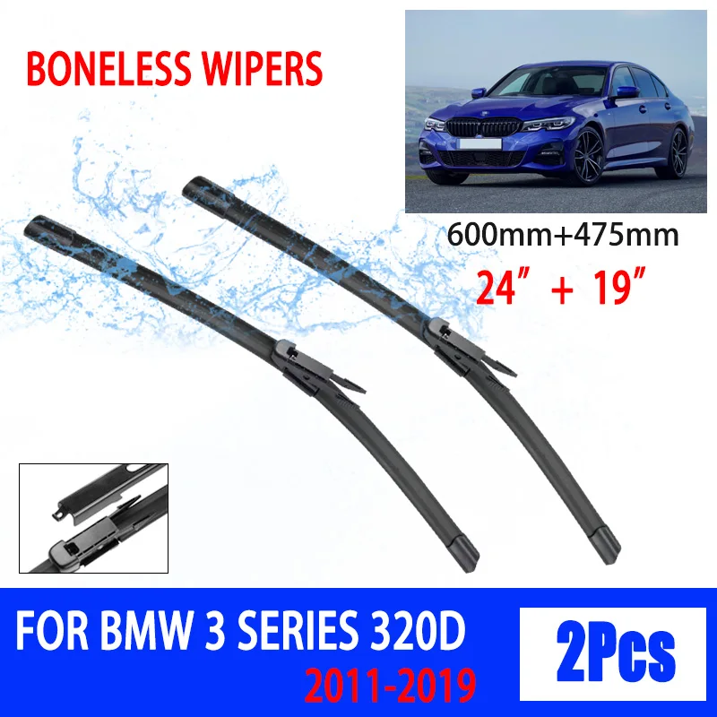 

For BMW 3 Series 320d 2011-2019 Car Wiper Dovetail Soft Rubber Wiper Windshield Windscreen HD Quiet Automotive Wiper 24"+19"