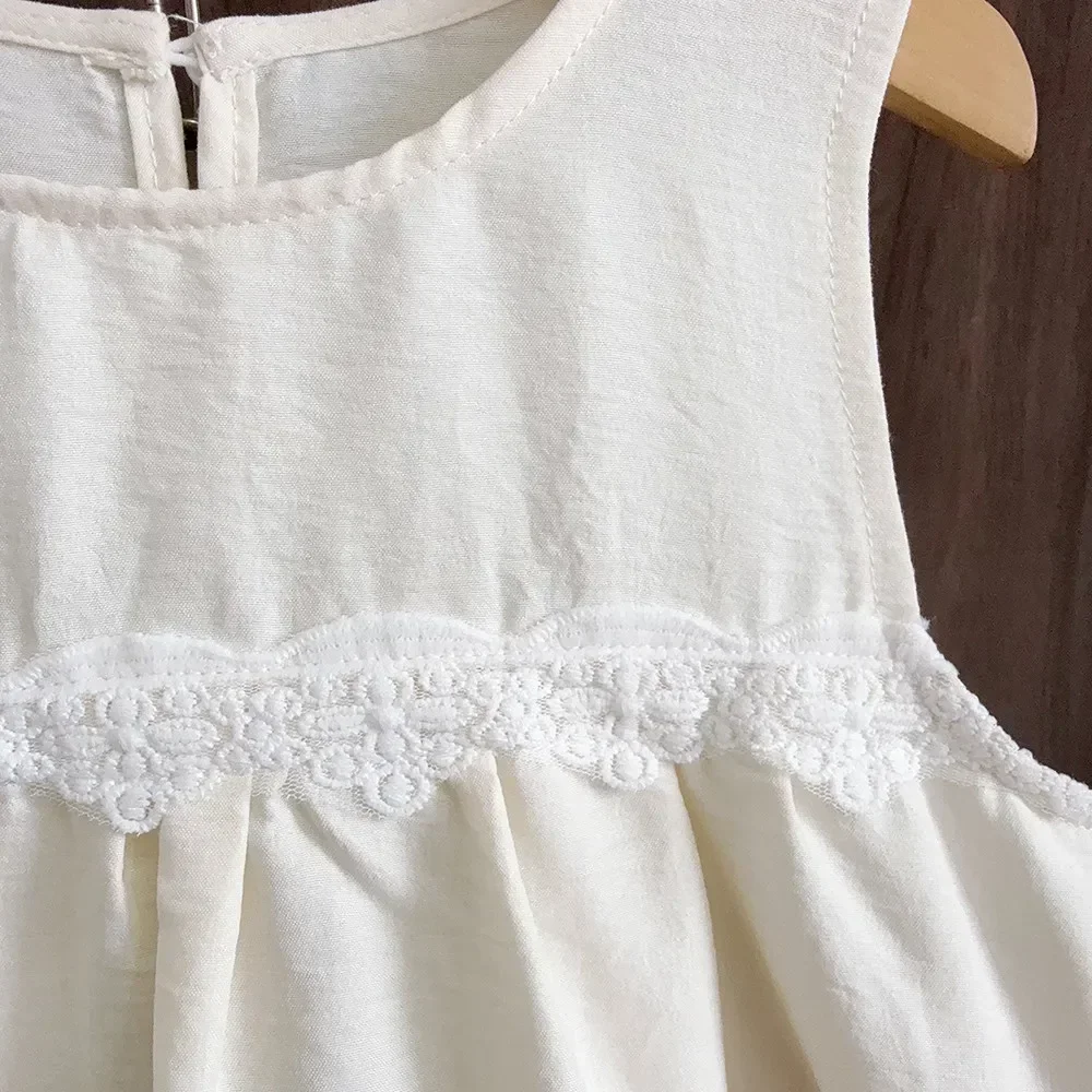 فساتين غير رسمية صيفية للفتيات من الدانتيل بدون أكمام لعام 2025 فستان الأميرات الكوري على الموضة مقسمة 4-7 سنوات ملابس أطفال كتلة الألوان #4