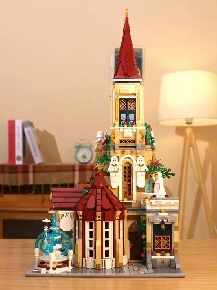 2960PCS Bangunan Modular Rosary Abbey MOC Model Rumah Gereja Arsitektur Perakitan Blok Bangunan Mainan untuk Hadiah