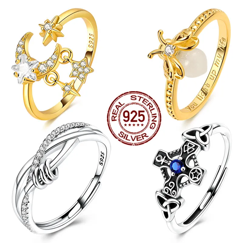 

Gold Luminous Firefly Celtic Knot Cross Women's Ring 100% 925 Sterling Silver Jewelry Making Women Gift Valentine's Day