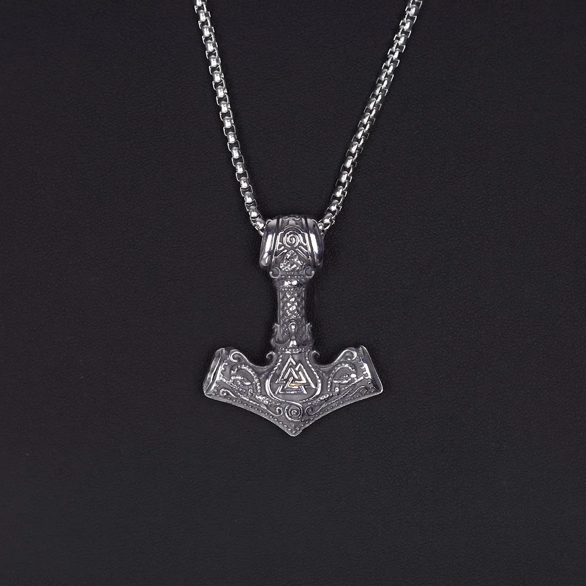 Men's Stainless Steel Thor's Hammer Viking Necklace Triangle Rune Keel Charm Fashion Pendant Amulet Jewelry Gift