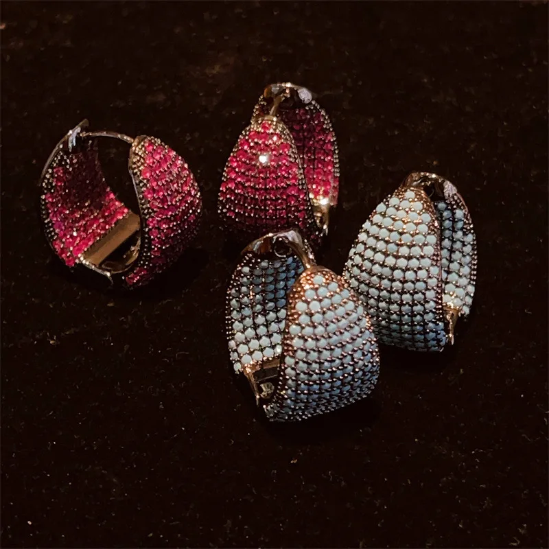 Luxurious Heavy-Work Geometric Circle Earrings Fashionable Personality Jewelry Zircon Hoop Earrings Elegant Fashion Accessories