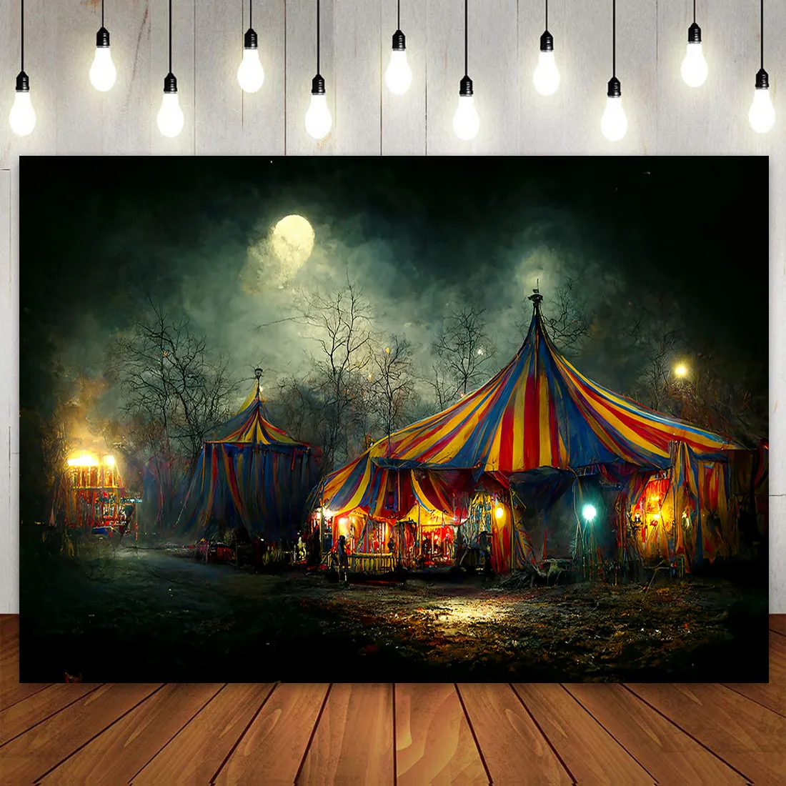 

Halloween Party Decor Backdrop Horror Haunted Circus Tent Carnival Festival Show Photography Background Beautiful Night View