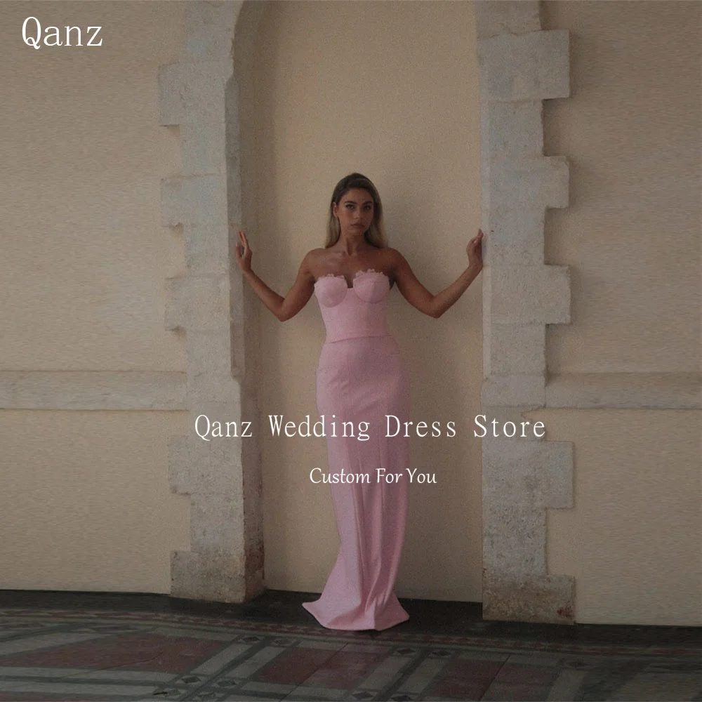 

Qanz Pink Formal Evening Dresses Sweetheart Mermaid Satin Prom Dress Backless Dress For Wedding Guest Elegant Women Customized