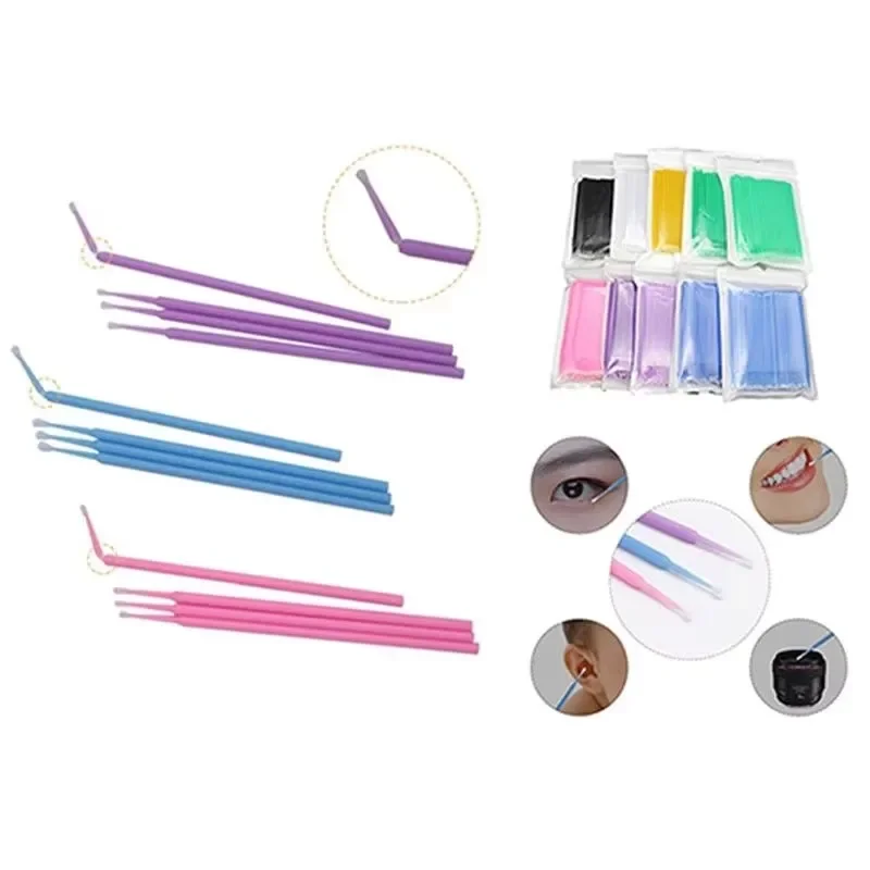 1Bag 100PCS Dental Micro Brush Applicators Disposable Bendable Extension Cleaning Tools 10 Colors for Lab Clinic