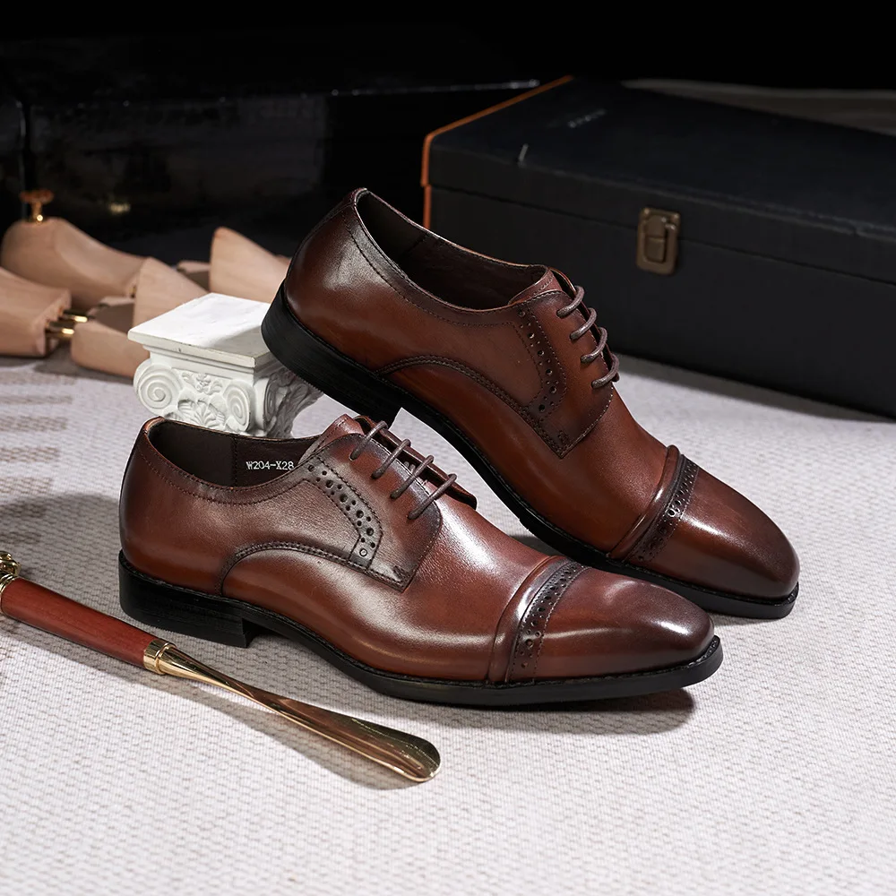 Men Fashionable High-end Classic Joint Derby Men Casual Cowhide Lace Breathable Gentlemen's Business Leather Suede Leather Shoes