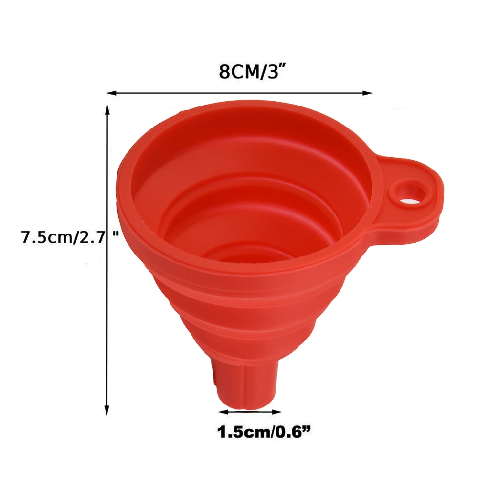 Oil Fuel Car Funnel Petrol Red 7.5cmX8cm Collapsible Folded 1 Pcs Silicone Suspended New High Quality Pratical