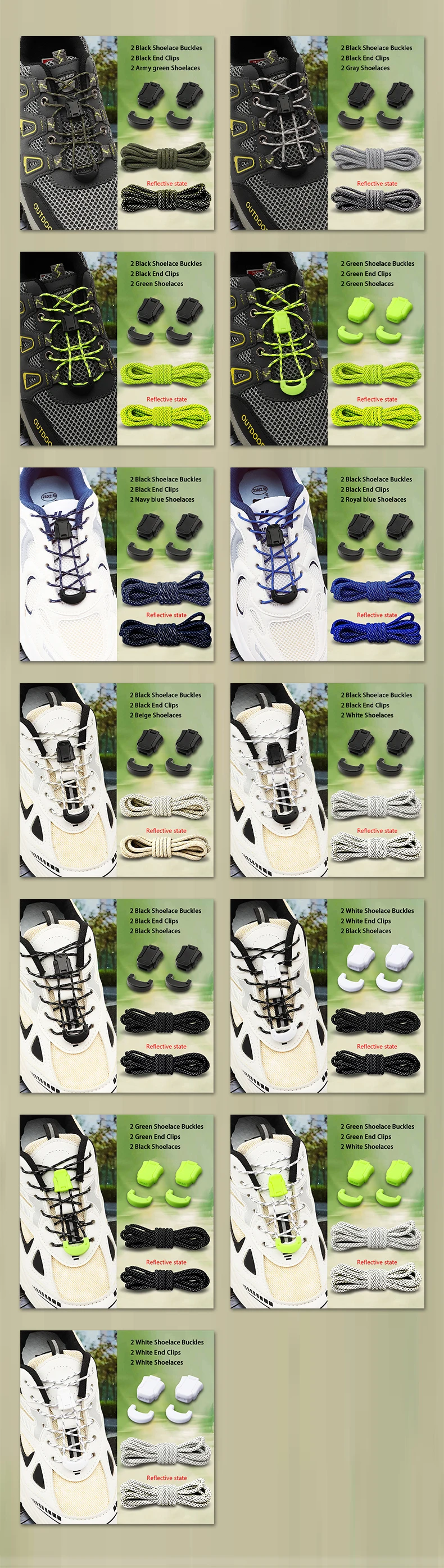 Reflektierende Schnürsenkel-Schnalle ohne Binden, Schnellverschluss für Sportschuhe, Laufschuhe und Sneaker – Detail 9