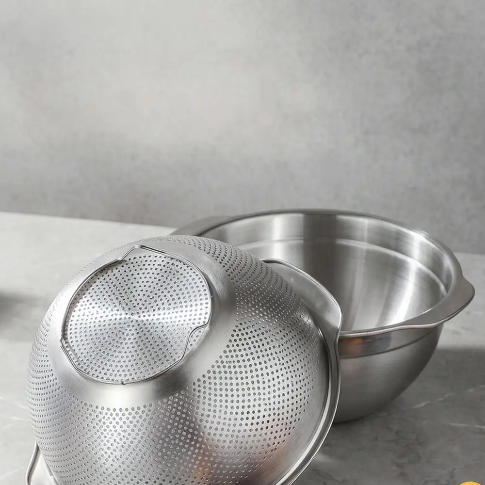 Multifunctional Drainer Basin 304 Stainless Steel Vegetable Fruit Washing Basket Colander Bowl Double Handle Food Tool