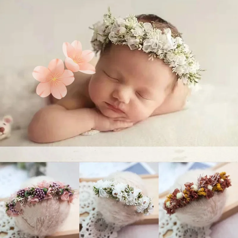 Accesorios de fotografía para recién nacido, diadema de bebé, tocado de foto de bebé de luna llena, diadema de flores hecha a mano