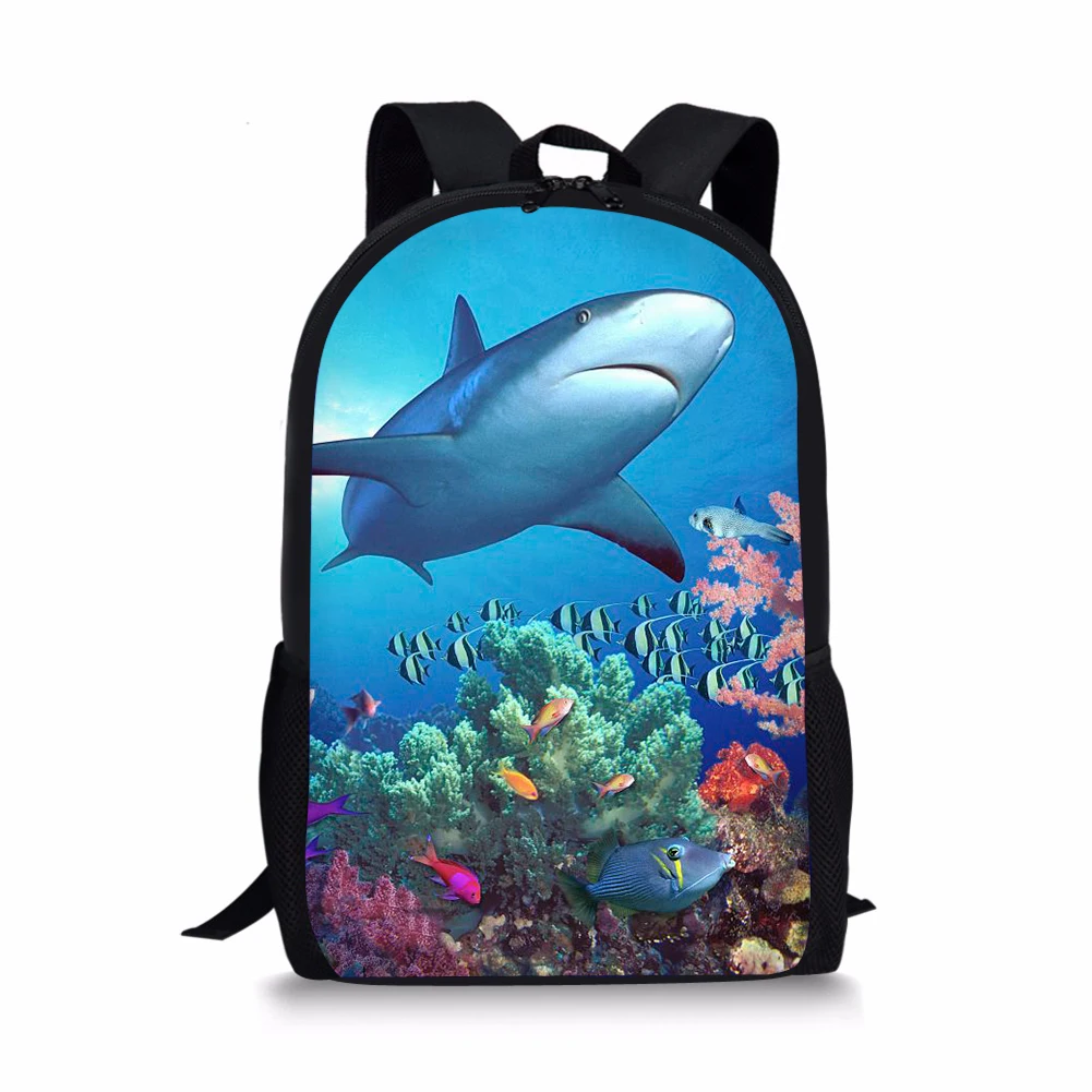 Mochila escolar con estampado 3D de tiburón para niños y niñas, morral escolar bonito de 16 pulgadas para estudiantes