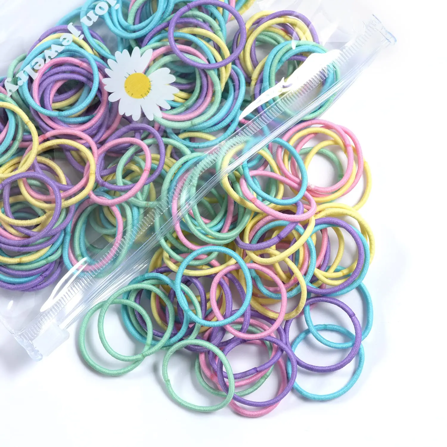 

Soft Hair Elastics for Girls, 100 Pcs Multi Color Rubber Bands, Comfortable Hair Ties