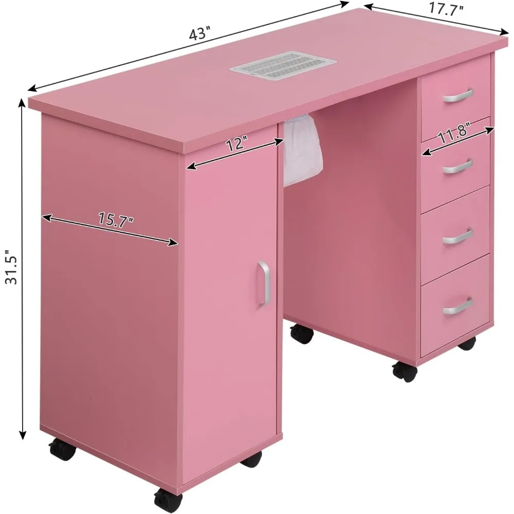 Nail Table Station,  Storage Cabinet, 4 Drawers,Manicure Table Nail Desk , Beauty Spa Salon Home Wooden Technician Workstation