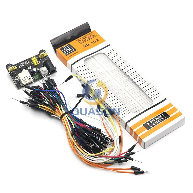 3.3V/5V MB102 Breadboard power module+MB-102 830 points Solderless Prototype Bread board kit +65 Flexible jumper wires