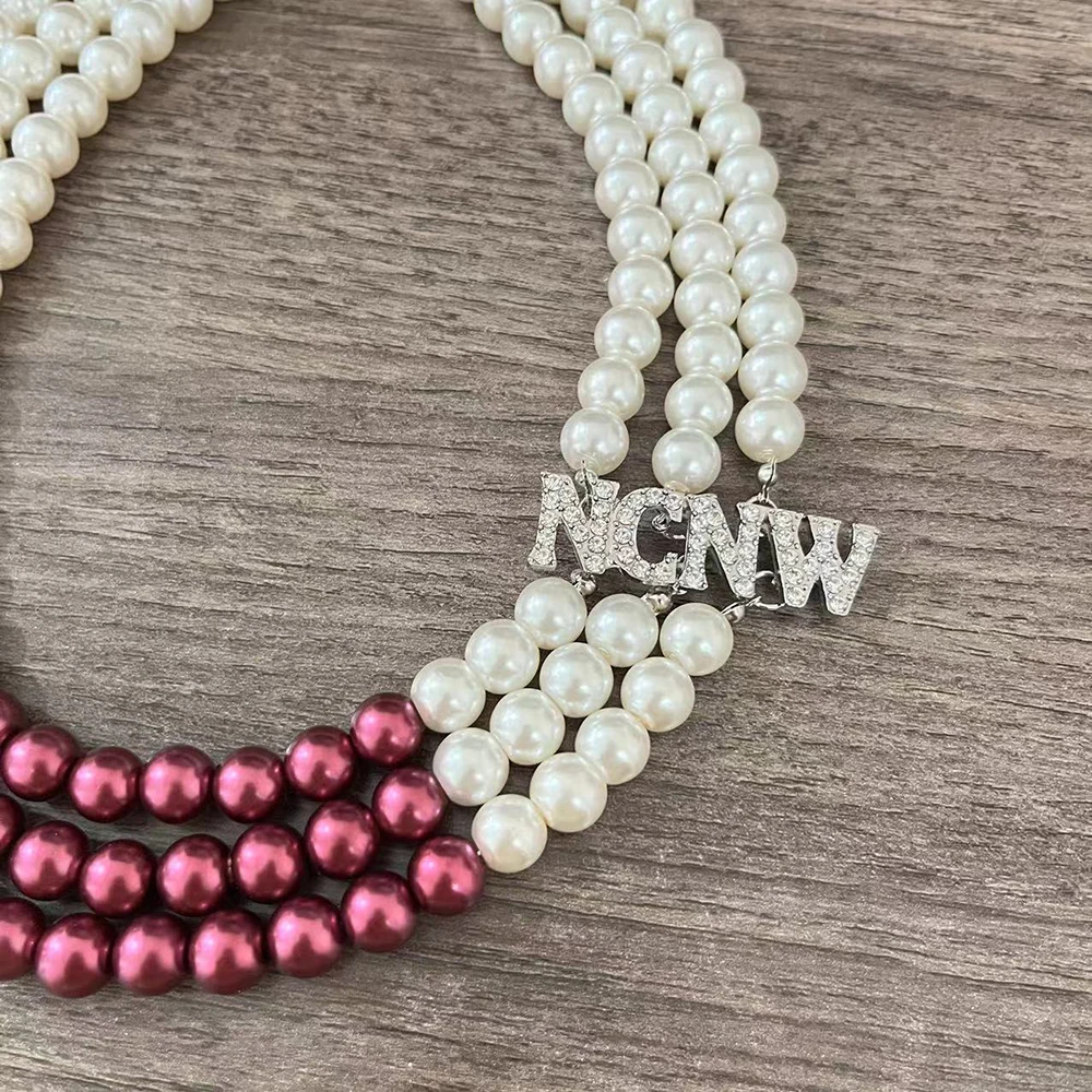 10MM Glass Bead Purple White Three Layer Necklace Women's Committee NCNW Necklace