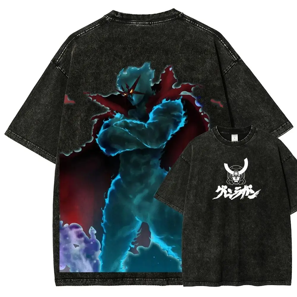 High Street T Shirts Tengen Toppa Gurren Lagann Spiral Power T-shirt Vintage Washed Harajuku Print Streetwear Anime Fans Unisex
