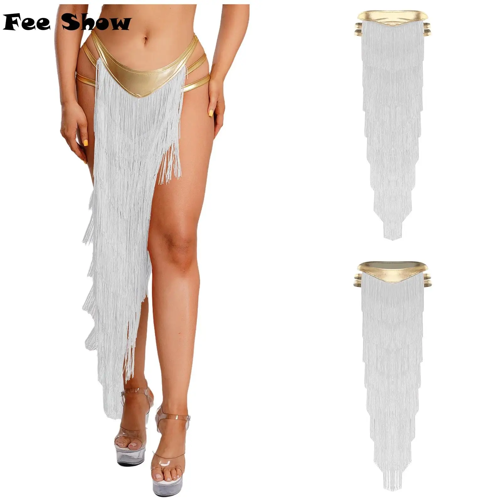 

Женская юбка для восточных танцев с бахромой, многослойная, с бахромой и завязками, асимметричный подол, с разрезом, со встроенными трусиками, костюм для индийских танцев