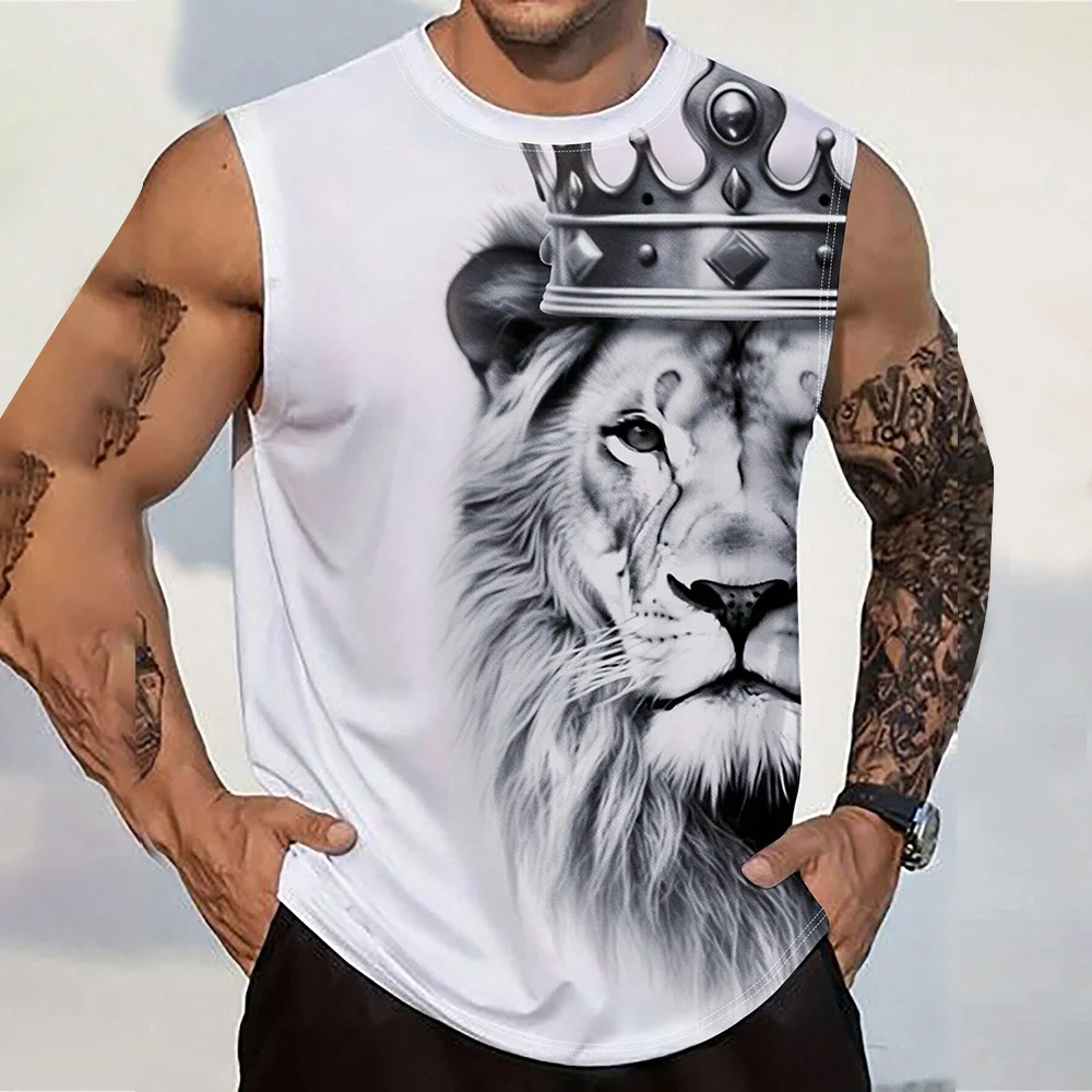 Fashion Lion Graphic Print Muscle Tank Top Quick Dry Gym Fitness Bodybuilding Sleeveless Shirts Breathable Boxing Training Vest