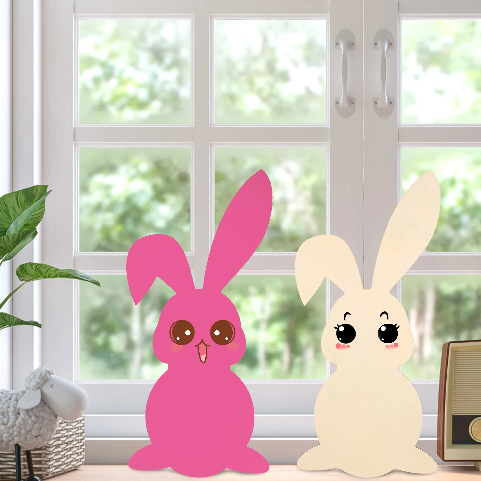 

2Pcs Easter Bunny Shaped Wood Slices Blank Planks Kids DIY Crafts Large Size Unfinished Wooden Pieces Home Decor