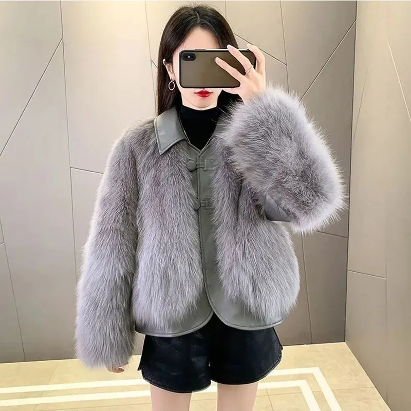 2025 Autumn Winter New Small fragrance style Short imitation fur Coat Women's Fashionable Slim Thick Imitation fox fur Coats