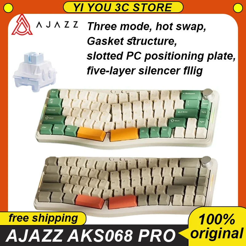 

Ajazz Aks068 Pro Mechanical Keyboard Three Mode Wired 2.4g Wireless Bluetooth Hot Swap Rgb Gasket Via 68 Keys Gaming Keyboard