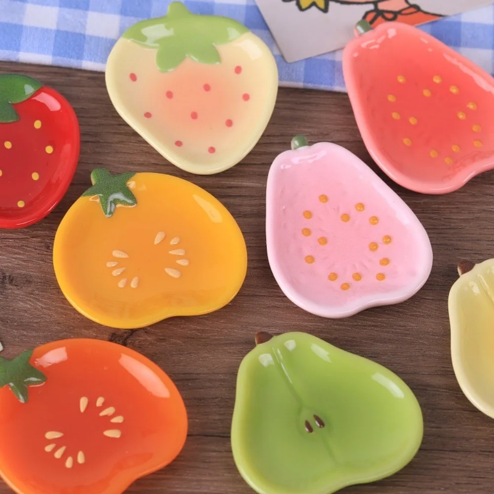 8 Pieces Resin Mini Fruit Plate Dollhouse Accessories Simulation Tiny Dish DIY Craft Supplies for Micro Landscape Keychain Decor